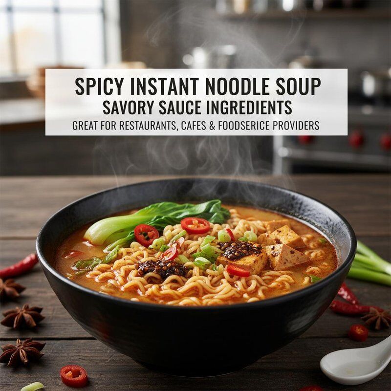 บะหมี่กึ่งสำเร็จรูปรสเผ็ดปรุงโดยใช้ส่วนผสมน้ำจิ้มรสเด็ด เหมาะสำหรับร้านอาหาร ร้านกาแฟ และผู้ให้บริการด้านอาหาร
